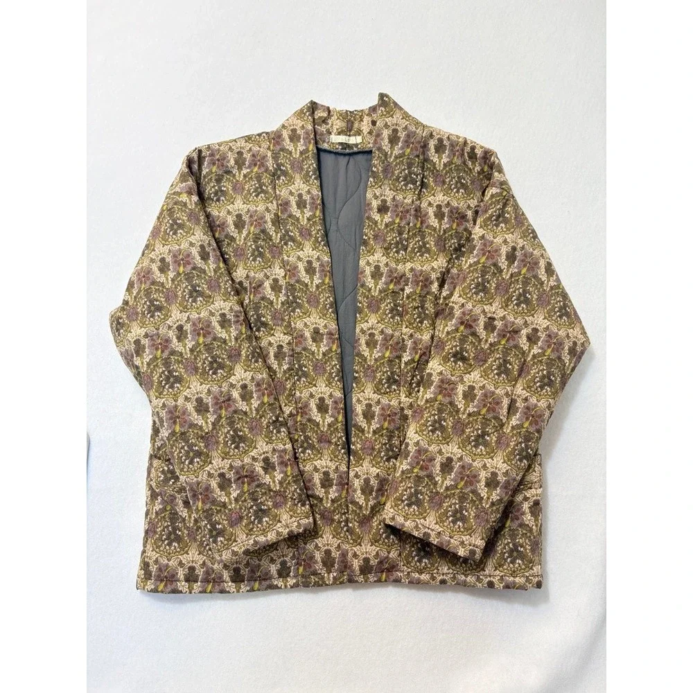 Lili & Lola Women Green‎ Floral Quilted Kimono Jacket Size M Cotton Open Front